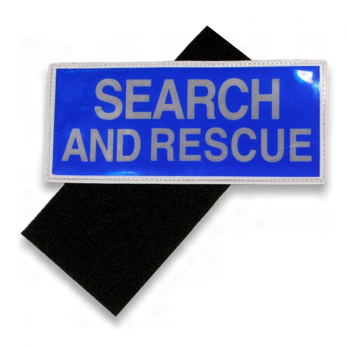 Reflective Small SEARCH AND RESCUE badge blue or black 