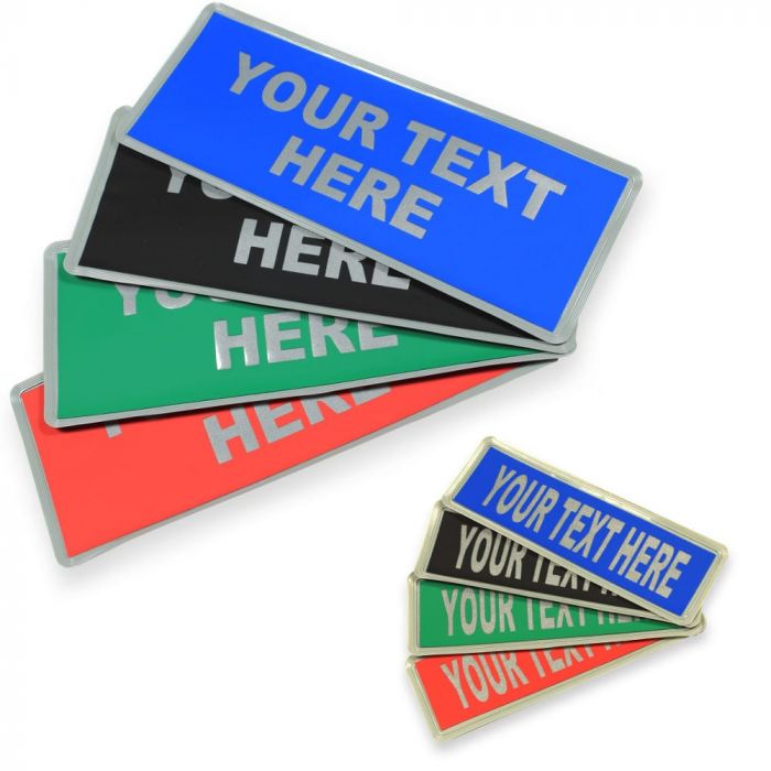 Set of large and small coloured custom badges