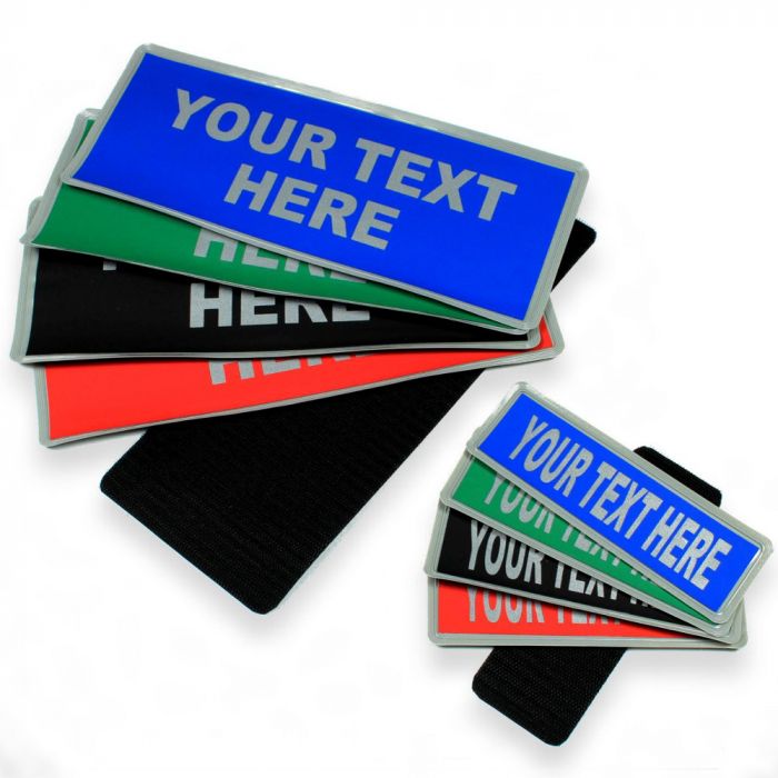 Set of large and small coloured custom Velcro badges
