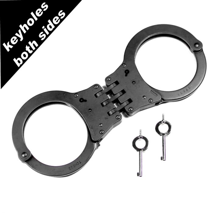 TCH  Dual Key Hole Hinge Superior Black Handcuffs 