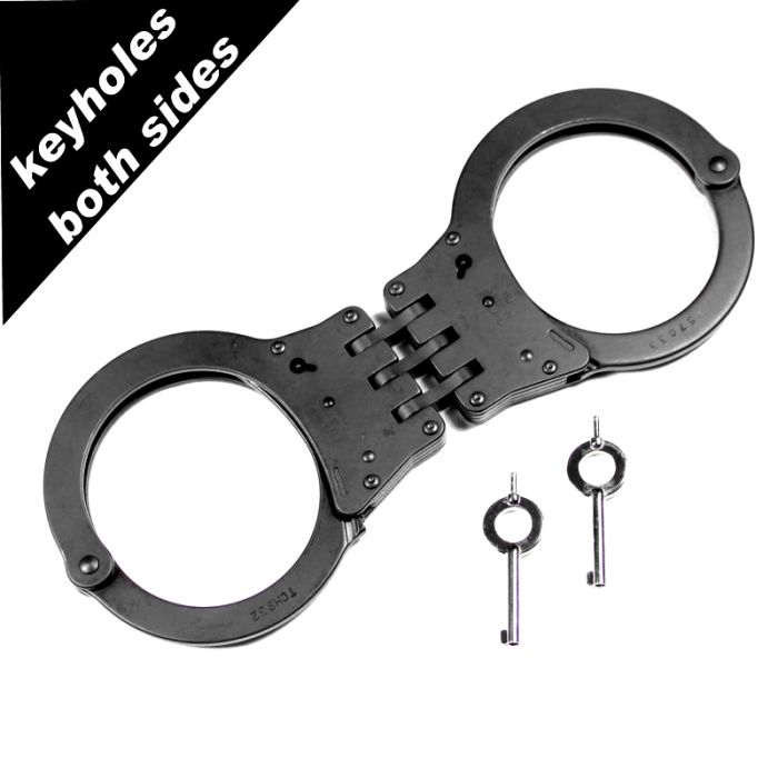 TCH Dual Key Hole Hinge Superior Black Handcuffs