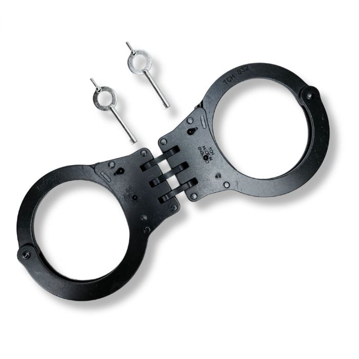 TCH 832B Dual Key Hole Hinge Superior Black Handcuffs 