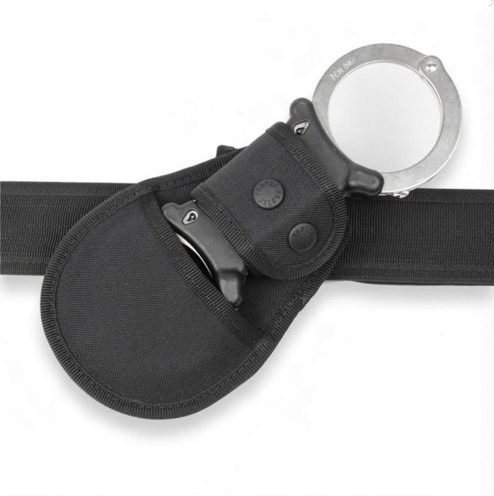 2 x Police Black Leather Rigid Handcuff Holder fits 2" Kit Belt  Quantity 2 