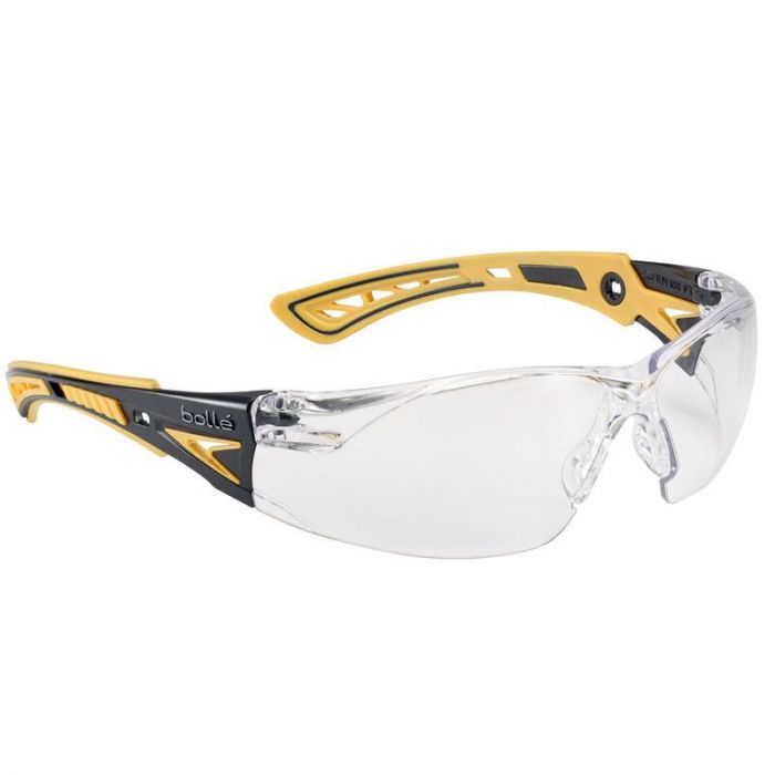 Bolle RUSH+ Clear Platinum Coated Safety Glasses [Yellow Arms]