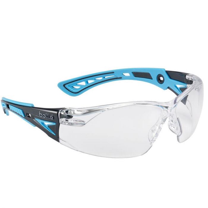 Bolle RUSH+ Clear Platinum Coated Safety Glasses [Blue Arms]
