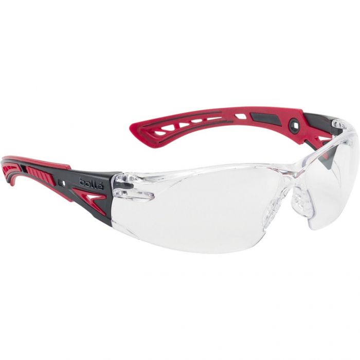 Bolle RUSH+ Clear Platinum Coated Safety Glasses [Red Arms]