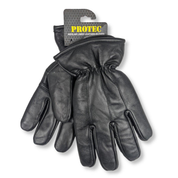 Protec Black Leather Slash Resistant Kevlar Winter Gloves